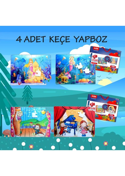 4 Set - 96 Parça Deniz Kızı ve Sahne 5+ Keçe Yapboz - 5 Yaş Puzzle T41 T19