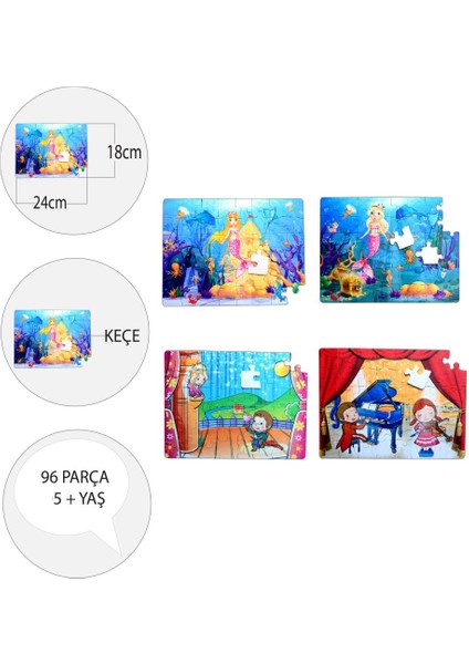4 Set - 96 Parça Deniz Kızı ve Sahne 5+ Keçe Yapboz - 5 Yaş Puzzle T41 T19