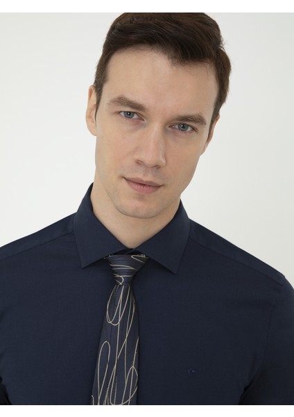 Lacivert Slim Fit Basic Gömlek