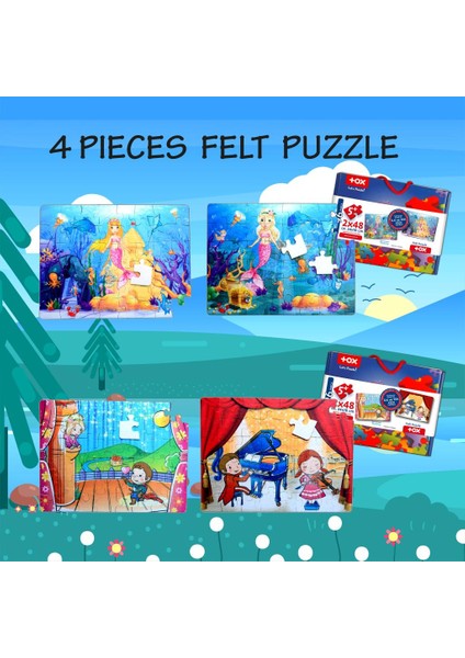 4 Set - 96 Parça Deniz Kızı ve Sahne 5+ Keçe Yapboz - 5 Yaş Puzzle T41 T19