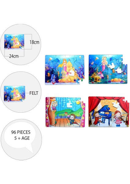 4 Set - 96 Parça Deniz Kızı ve Sahne 5+ Keçe Yapboz - 5 Yaş Puzzle T41 T19