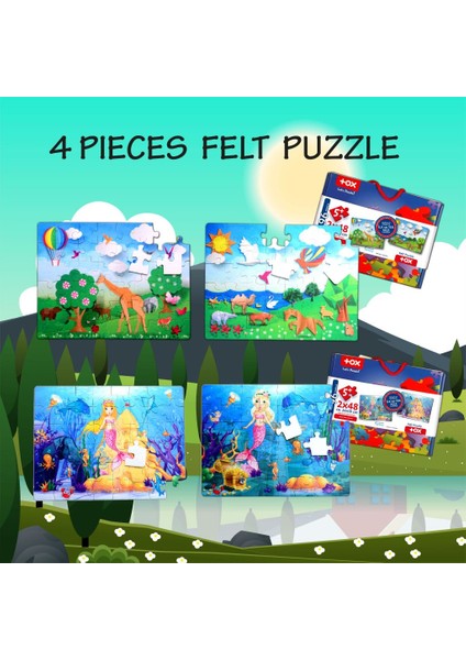 4 Set - 96 Parça Origami ve Deniz Kızı 5+ Keçe Yapboz - 5 Yaş Puzzle