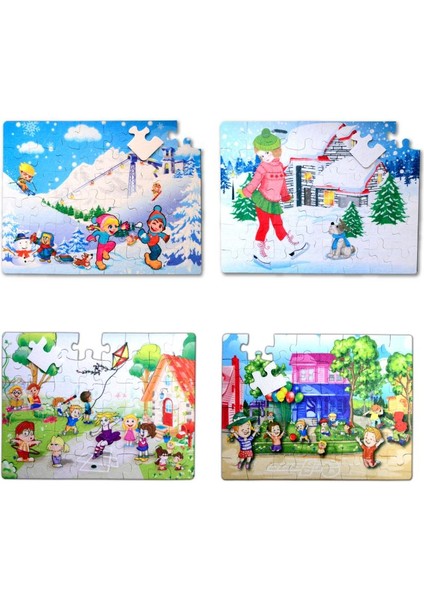 4 Set - 96 Parça Tox Kış ve Oyun Parkı 5+ Keçe Yapboz - 5 Yaş Puzzle T40 T14