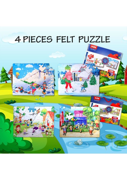 4 Set - 96 Parça Tox Kış ve Oyun Parkı 5+ Keçe Yapboz - 5 Yaş Puzzle T40 T14