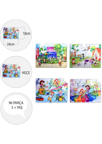 4 Set - 96 Parça Tox Oyun Parkı ve Müzik 5+ Keçe Yapboz - 5 Yaş Puzzle T16 T40