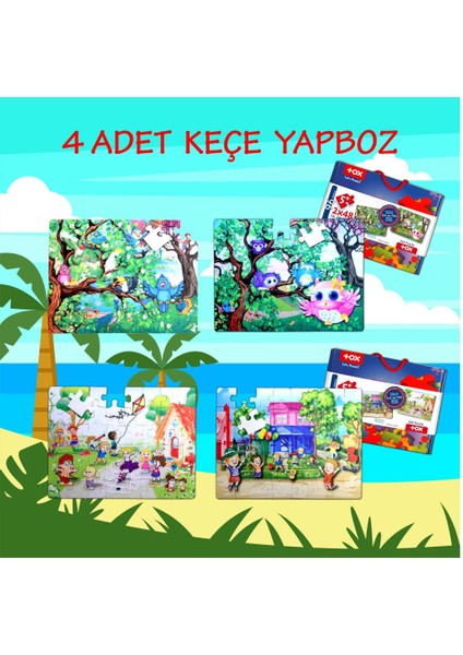 4 Set - 96 Parça Tox Baykuş ve Oyun Parkı 5+ Keçe Yapboz - 5 Yaş Puzzle T40 T17