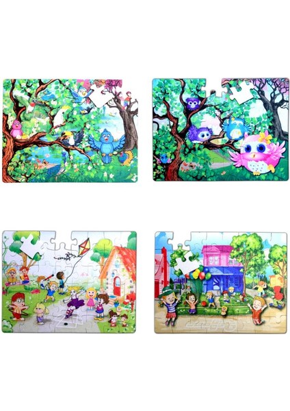4 Set - 96 Parça Tox Baykuş ve Oyun Parkı 5+ Keçe Yapboz - 5 Yaş Puzzle T40 T17