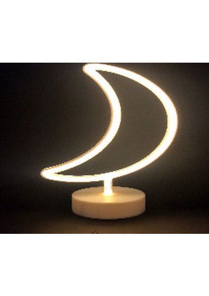 Neon Işıklı Ay Lamba Usb+Pil