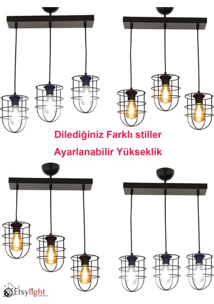 Lampy Sıralı 3 Mutfak Avize, Yemek Odası, Salon Avize