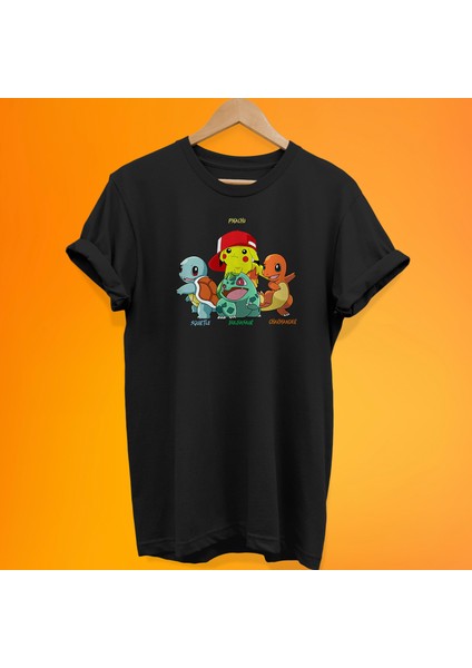 Pokemon 4 Lü Baskılı %100 Pamuk Oversize T-Shirt Büyük Beden Tişört