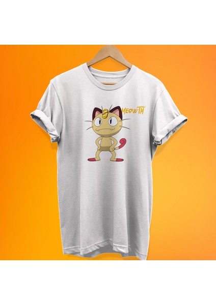 Pokemon Meowth Baskılı %100 Pamuk Oversize T-Shirt Büyük Beden Tişört