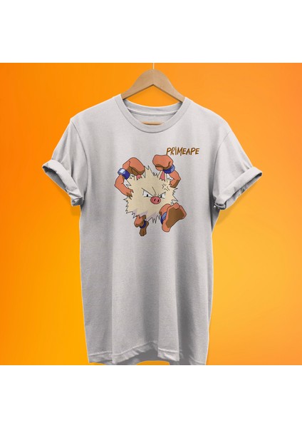 Pokemon Primeape Baskılı %100 Pamuk Oversize T-Shirt Büyük Beden Tişört