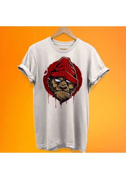 Bereli Maymun Baskılı %100 Pamuk Oversize T-Shirt Büyük Beden Tişört