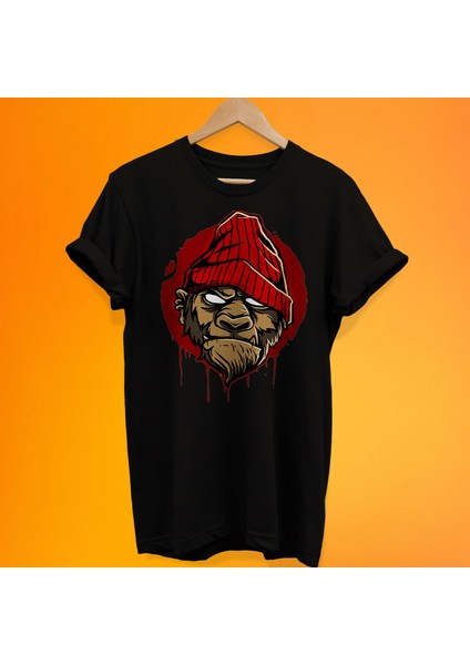 Bereli Maymun Baskılı %100 Pamuk Oversize T-Shirt Büyük Beden Tişört