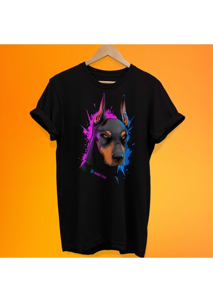Doberman Baskılı %100 Pamuk Oversize T-Shirt Büyük Beden Tişört