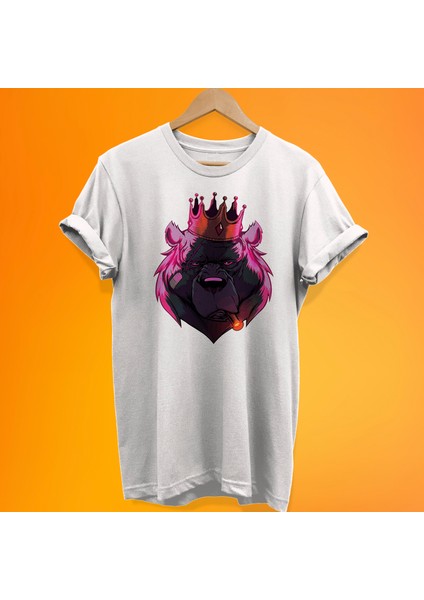Kral Ayı Baskılı %100 Pamuk Oversize T-Shirt Büyük Beden Tişört