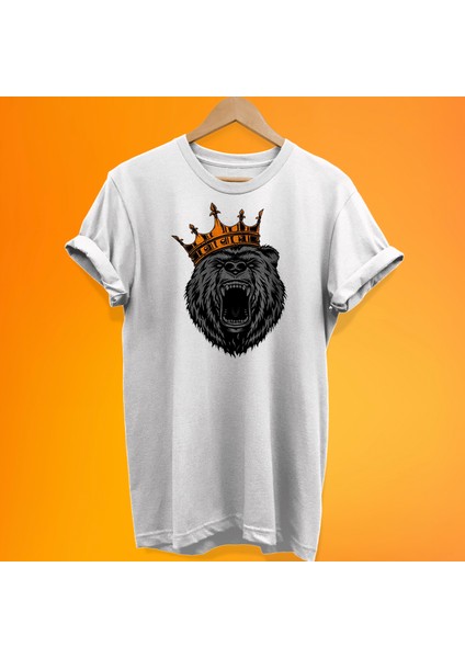 Kral Ayı Baskılı %100 Pamuk Oversize T-Shirt Büyük Beden Tişört