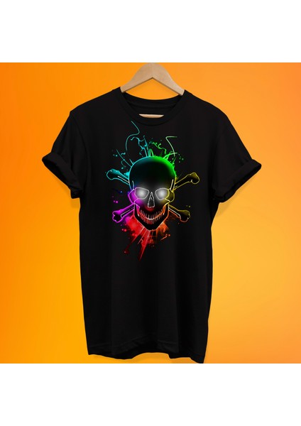 Neon Kuru Kafa Baskılı %100 Pamuk Oversize T-Shirt Büyük Beden Tişört