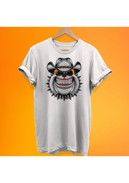 Bulldog Baskılı %100 Pamuk Oversize T-Shirt Büyük Beden Tişört