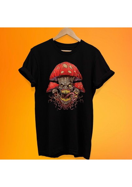 Canavar Mantarlar Baskılı %100 Pamuk Oversize T-Shirt Büyük Beden Tişört