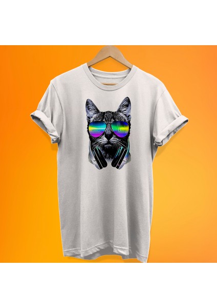 Dj Kedi Baskılı %100 Pamuk Oversize T-Shirt Büyük Beden Tişört