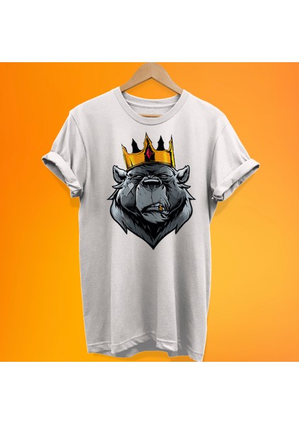 Kral Ayı Baskılı %100 Pamuk Oversize T-Shirt Büyük Beden Tişört