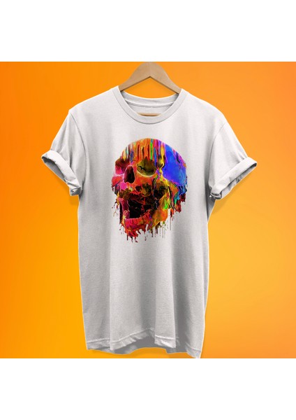 Renkli Kuru Kafa Baskılı %100 Pamuk Oversize T-Shirt Büyük Beden Tişört