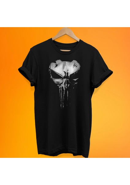 Punisher Baskılı %100 Pamuk Oversize T-Shirt Büyük Beden Tişört