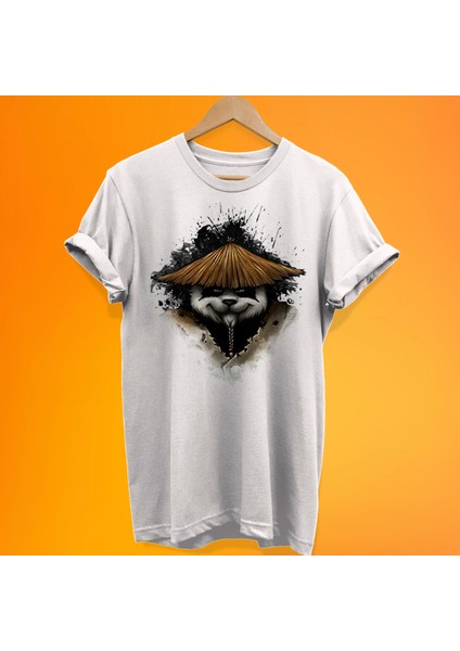 Şapkalı Panda Baskılı %100 Pamuk Oversize T-Shirt Büyük Beden Tişört