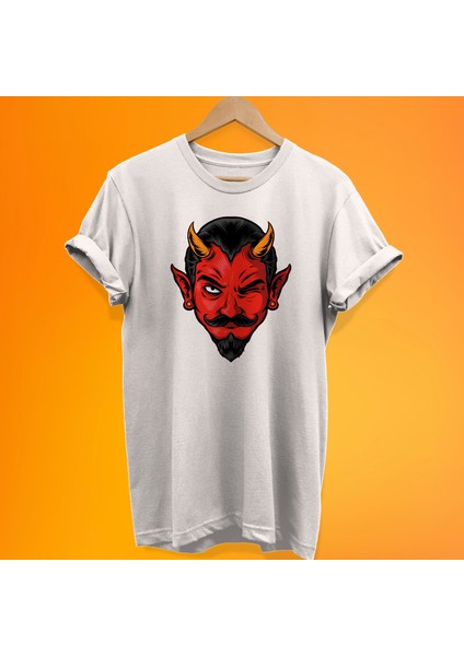 Şeytan Baskılı %100 Pamuk Oversize T-Shirt Büyük Beden Tişört