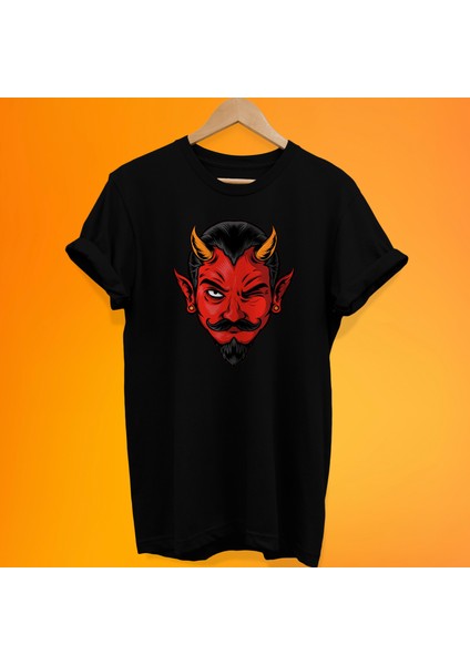 Şeytan Baskılı %100 Pamuk Oversize T-Shirt Büyük Beden Tişört
