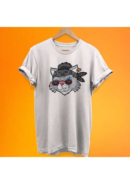 Tiki Kedi Baskılı %100 Pamuk Oversize T-Shirt Büyük Beden Tişört