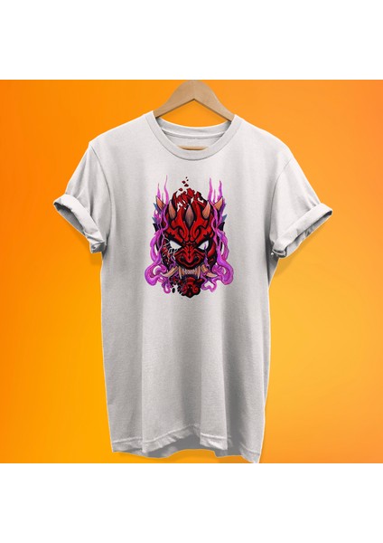 Şeytan Baskılı %100 Pamuk Oversize T-Shirt Büyük Beden Tişört