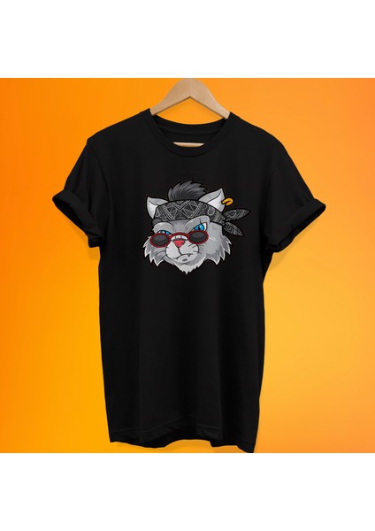 Tiki Kedi Baskılı %100 Pamuk Oversize T-Shirt Büyük Beden Tişört