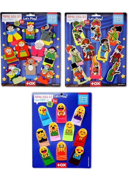 3 Set - 30 Parça Tox Masal Kahramanları, Karagöz Hacivat ve Emojiler Parmak Kukla T225 T106 T224
