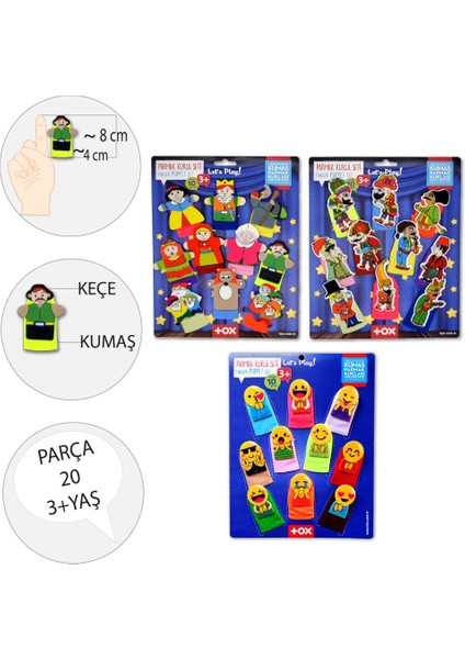 3 Set - 30 Parça Tox Masal Kahramanları, Karagöz Hacivat ve Emojiler Parmak Kukla T225 T106 T224