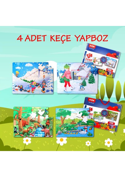 4 Set - 96 Parça Orman ve Kış 5+ Keçe Yapboz - 5 Yaş Puzzle T14 T15