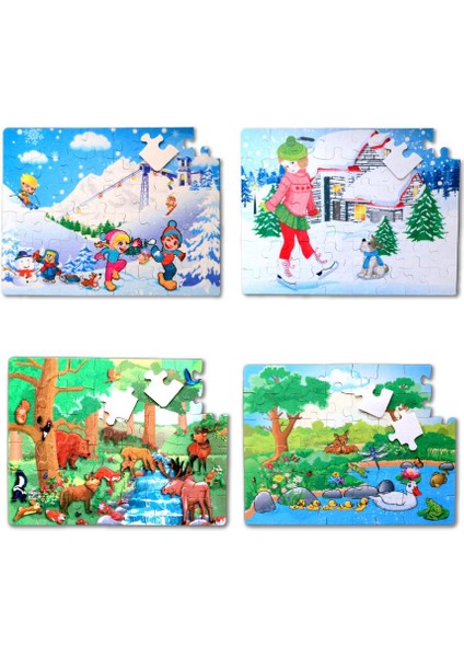 4 Set - 96 Parça Orman ve Kış 5+ Keçe Yapboz - 5 Yaş Puzzle T14 T15