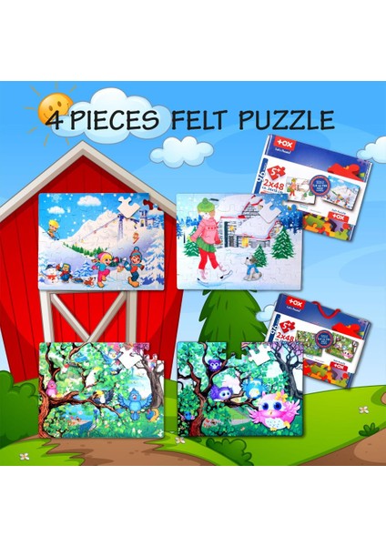4 Set - 96 Parça Kış ve Baykuş 5+ Keçe Yapboz - 5 Yaş Puzzle T14 T17