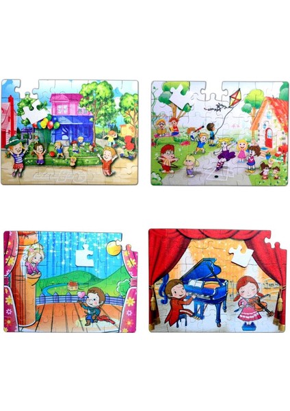 4 Set - 96 Parça Oyun Parkı ve Sahne 5+ Keçe Yapboz - 5 Yaş Puzzle T19 T40