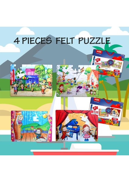 4 Set - 96 Parça Oyun Parkı ve Sahne 5+ Keçe Yapboz - 5 Yaş Puzzle T19 T40