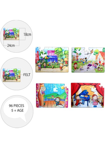 4 Set - 96 Parça Oyun Parkı ve Sahne 5+ Keçe Yapboz - 5 Yaş Puzzle T19 T40