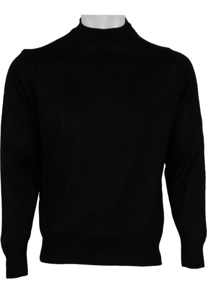 Erkek Siyah Kazak Yarım Balıkçı Yünlü Klasik Normal Kesim RAR00792