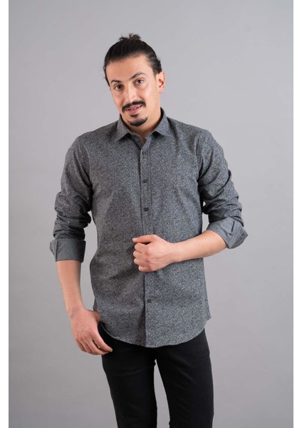 Slimfit Şal Desenli Sonbaharlık Erkek Gömlek