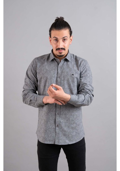 Slimfit Erkek Dokulu Kışlık Gizli Düğmeli Gömlek