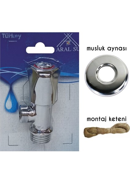 - Taharet Musluğu 3/8 Gövdeli Pirinç Musluk Aynası + Montaj Keteni