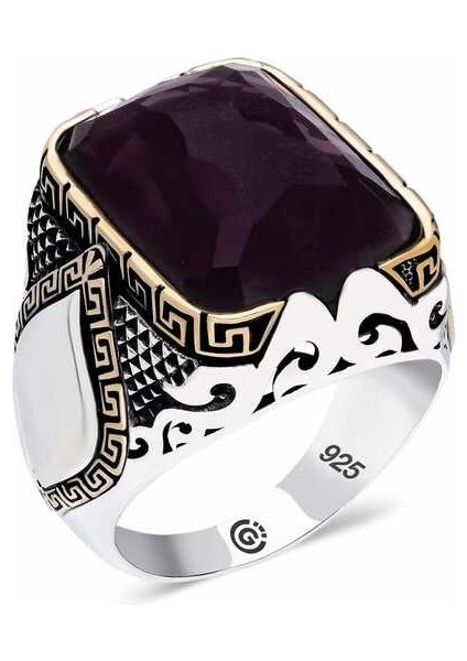 ​gümüş Mor Taşlı Köşeli Erkek Yüzük