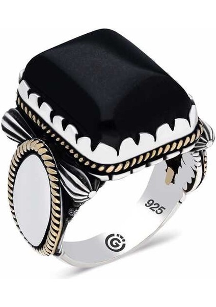 ​gümüş Siyah Oniks Zirkon Taşlı Kare Erkek