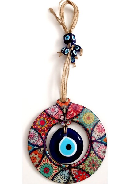 Simagift Ahşap Mandala Desenli Ortası Cam Nazar Boncuklu Kapı Duvar ve Bahçe Süsü fiyatları