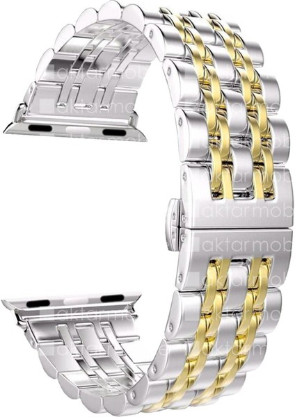 Apple Watch 7 6 Se 5 4 3 2 1 - 38 / 40 / 41 mm Uyumlu Metal Kordon Premium Paslanmaz Çelik Kayış